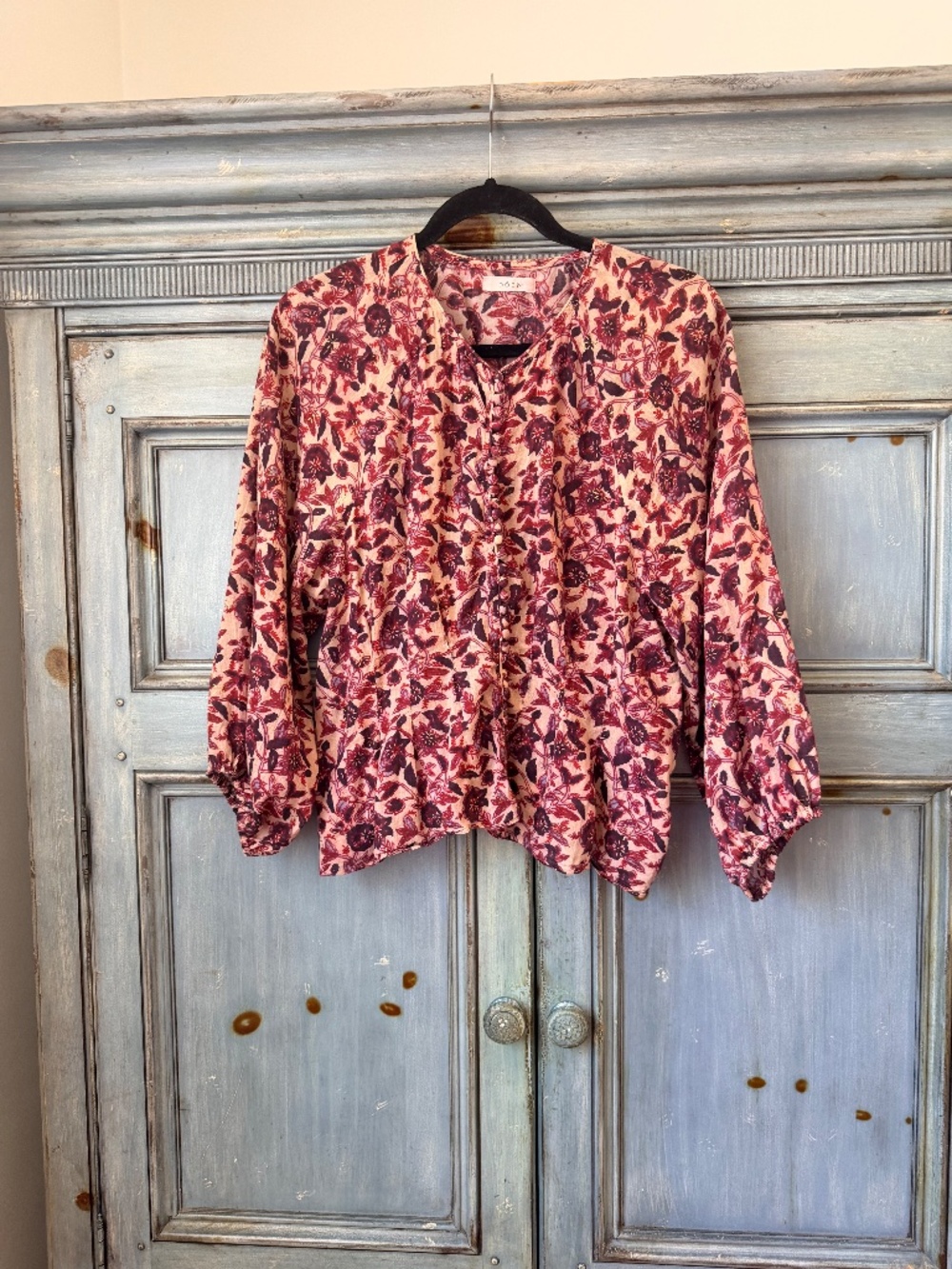 Doen Juliette Cotton Blouse in Burgundy Color Size S - Picture 3 of 10